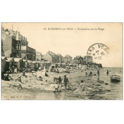 carte postale ancienne 14 SAINT-AUBIN. Animation de la Plage 1925