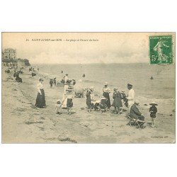 carte postale ancienne 14 SAINT-AUBIN. La Plage l'Heure du Bain 1913