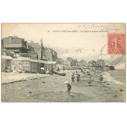 carte postale ancienne 14 SAINT-AUBIN. La Plage marée montante 1907