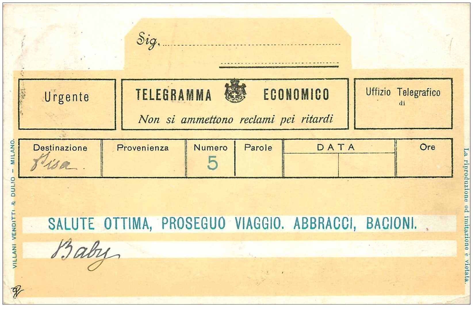 Italia Italie. PISA carte en forme de telegramma economico