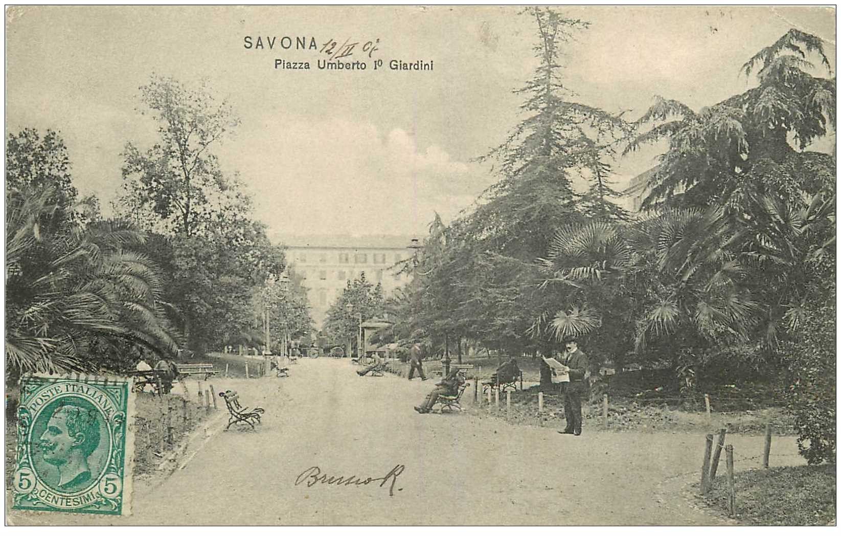 Italia Italie. SAVONA. Piazza Umberto I° Giardini 1907