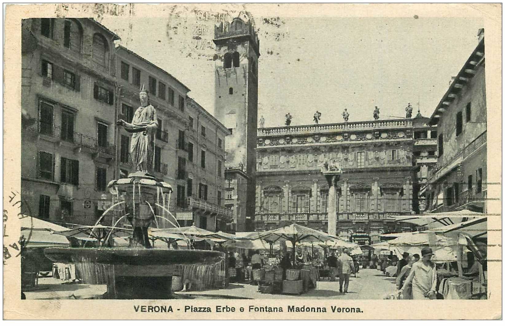 carte postale ancienne Italia Italie. VERONA. Piazza e Fontana Madona 1916