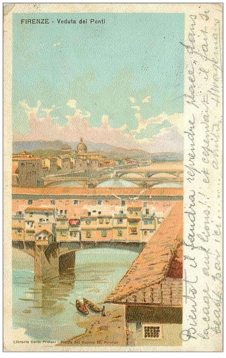 carte postale ancienne ITALIA. Firenze. I Ponti 1904. Destinataire Viales Chef d'Orchestre à Monte Carlo