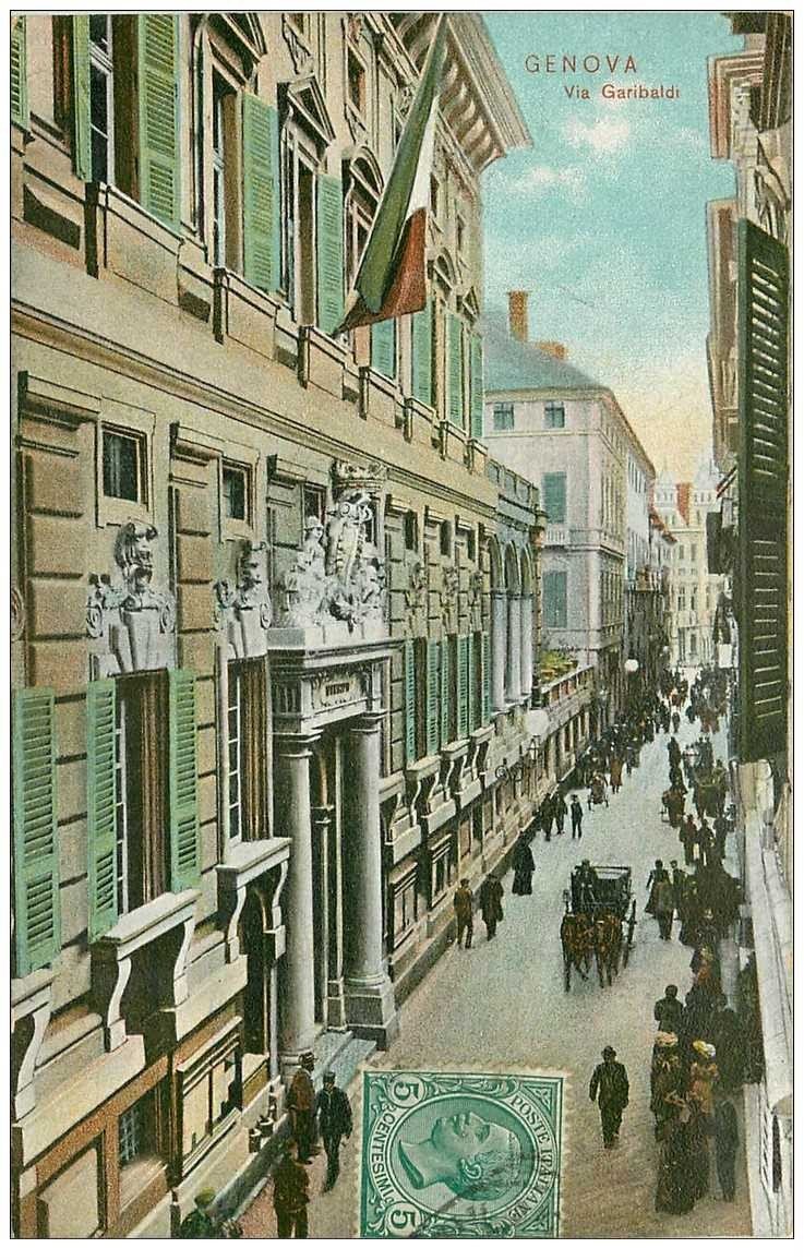 carte postale ancienne Italia. GENOVA Via Garibaldi vers 1910...