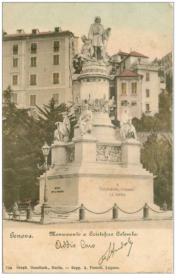 carte postale ancienne ITALIA. Genova. Monimento a Cristoforo Colombo 1899