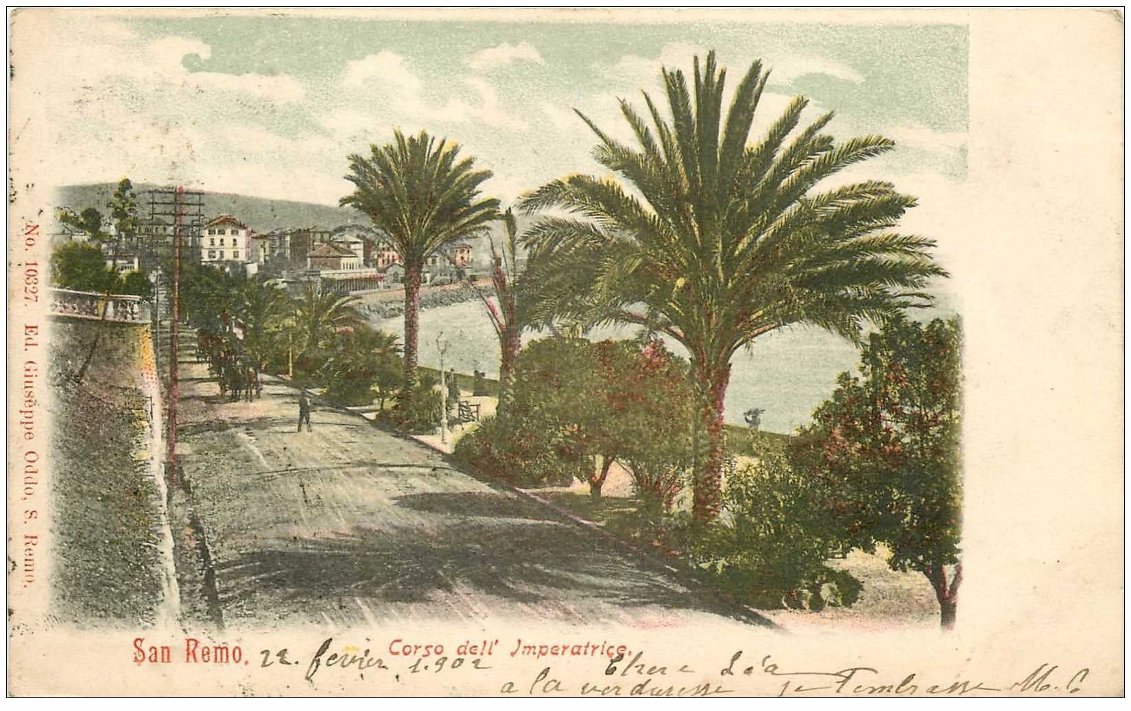 carte postale ancienne ITALIA. San Remo. Corso dell Imperatrice 1902