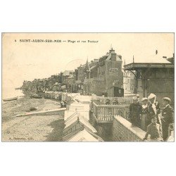 carte postale ancienne 14 SAINT-AUBIN. Plage et Rue Pasteur 1910