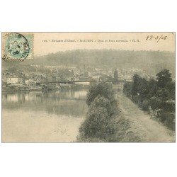 carte postale ancienne 14 SAINT-AUBIN. Quai et Pont suspendu 1906