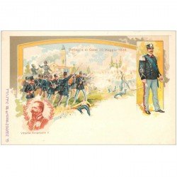 carte postale ancienne ITALIE ITALIA. Carte postale précurseur Litho 1900 Brogli. Vittorio Emanuele II Battaglia di Golto 1848