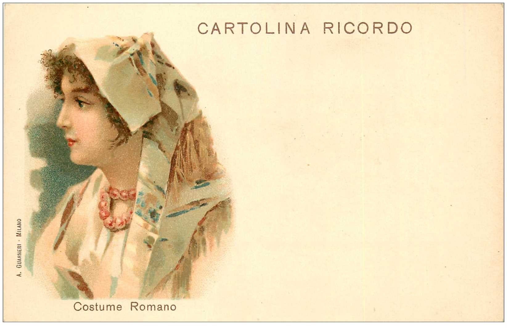 ITALIE ITALIA. Carte postale précurseur litho vers 1900. Donna Costume Romano. Cartolina ricordo Roma