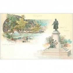 carte postale ancienne MILAN MILANO verso 1900. Monumento a Cavour è Giardini Publici