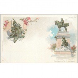 carte postale ancienne MILAN MILANO verso 1900. Monumento a G. Garibaldi