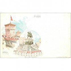 carte postale ancienne MILAN MILANO verso 1900. Monumento a Vittorio Emanuele è Castello