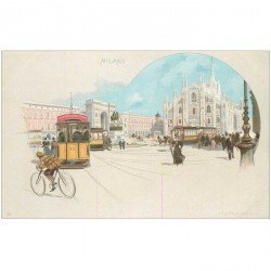 carte postale ancienne MILAN MILANO verso 1900. Tramway Piazza del Duomo