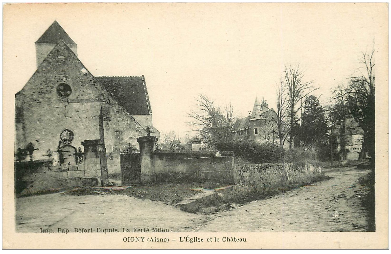carte postale ancienne 02 OIGNY. Eglise, Cimetière et Château