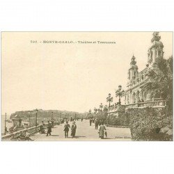 carte postale ancienne MONACO MONTE CARLO. Terrasses et Thétre