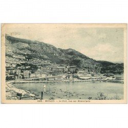 carte postale ancienne MONACO. Le Port et Monte Carlo 1937. Timbre manquant