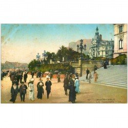 carte postale ancienne MONACO. Les Terrasses animation