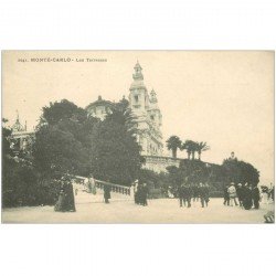 carte postale ancienne MONACO. Les Terrasses animées