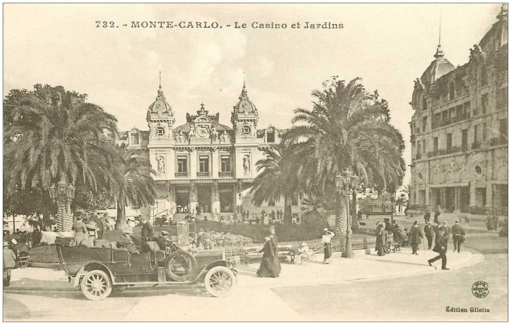 MONACO. Monte Carlo. Casino et Jardin superbe voiture ancienne