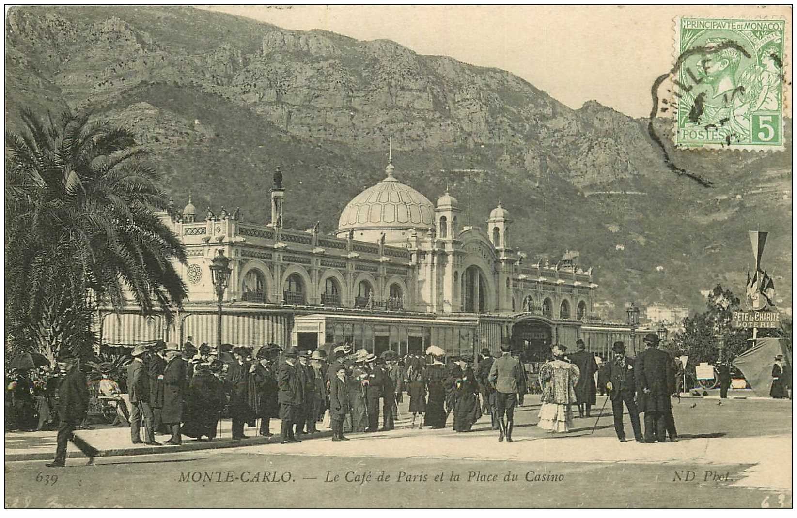 MONACO. Monte Carlo. Le Café de Paris Place du Casino. Timbre Principauté vers 1910