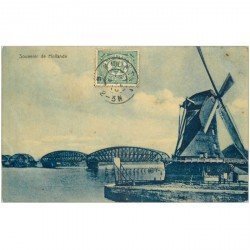 PAYS-BAS HOLLANDE. Moulin à vent et Pont métallique 1910