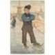 carte postale ancienne PAYS BAS. Holland. A Peasant Boy of Veere on Skates 1907 Patineur sur Glace et Moulin à vent par Oilette