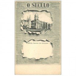 carte postale ancienne LISBAO. Carte montage avec éclatement du Journal O Seculo. Mosteiro dos Jeronymos vers 1900