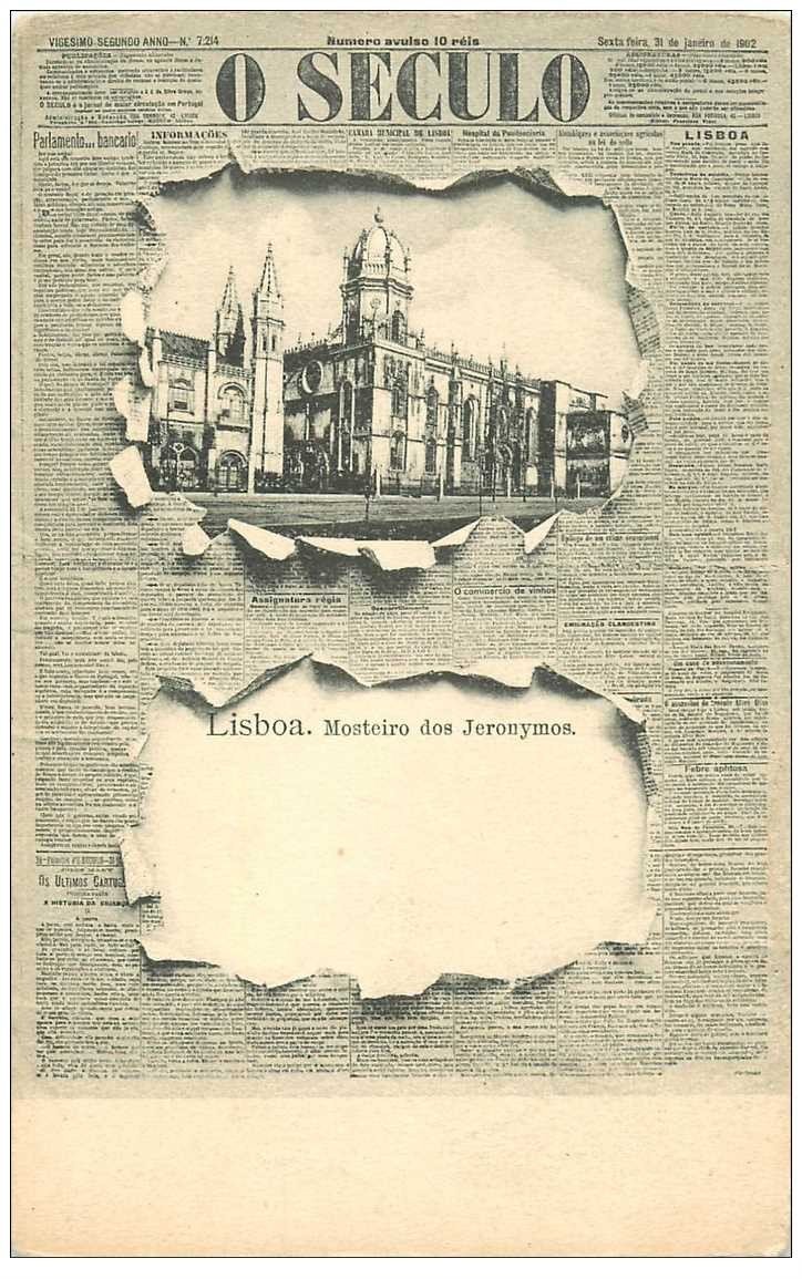 LISBAO. Carte montage avec éclatement du Journal O Seculo. Mosteiro dos Jeronymos vers 1900