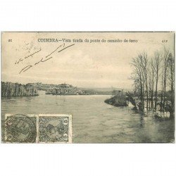 carte postale ancienne Portugal. COIMBRA. Vista tirada da ponte do caminho de ferro vers 1900 destinataire au Tonkin