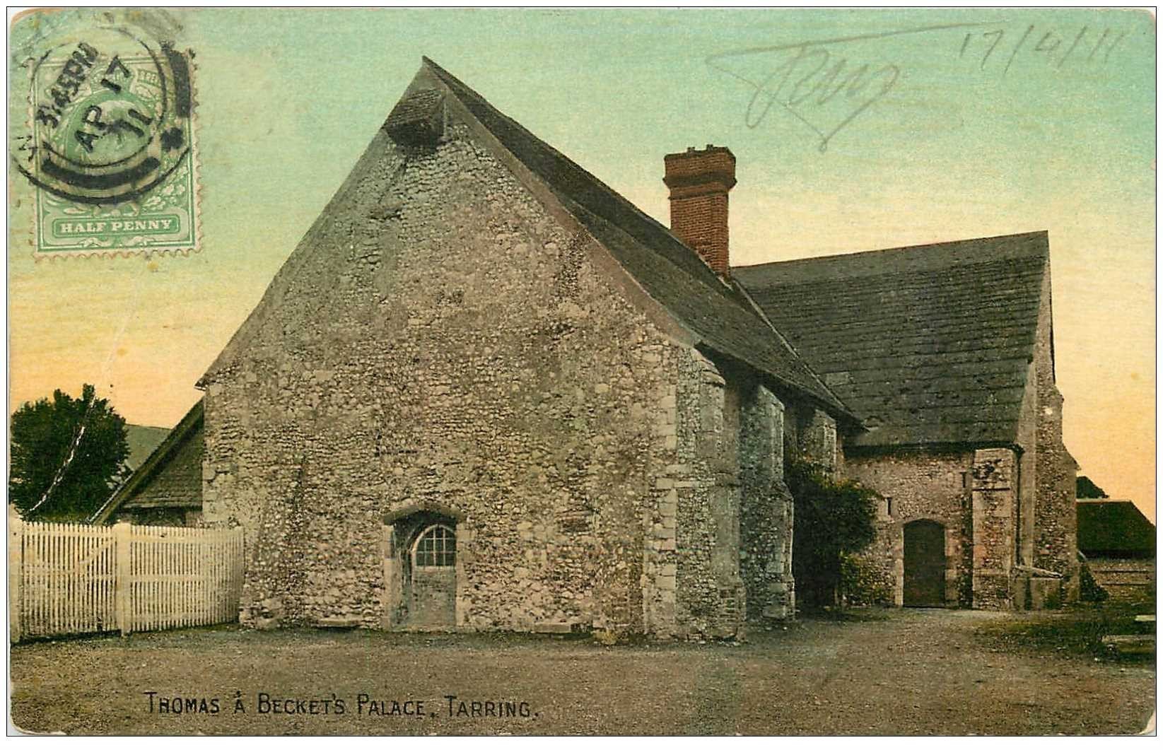 carte postale ancienne ANGLETERRE. Tarring Thomas a Becket's Palace 1911. Petite nervure...