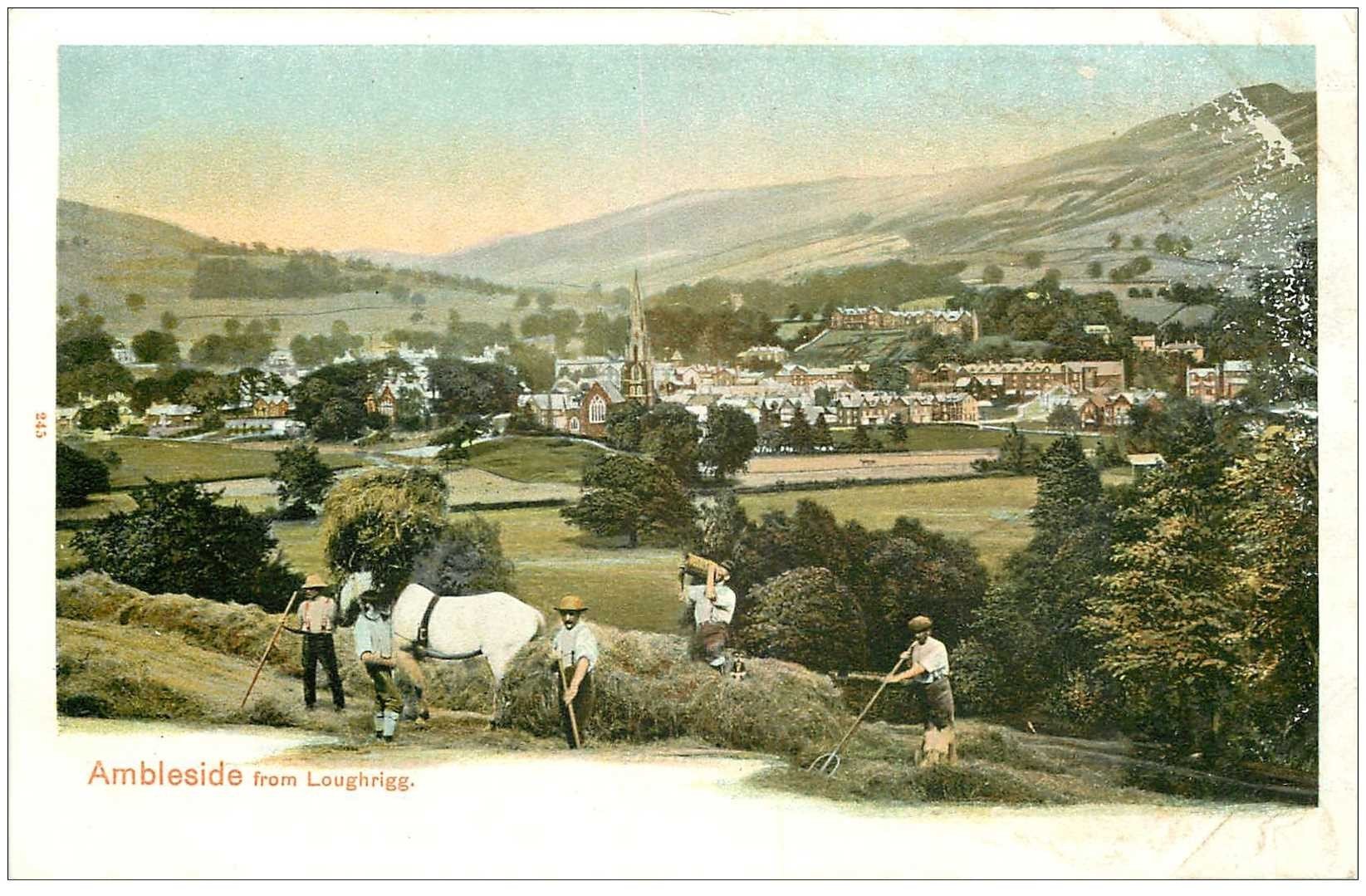 carte postale ancienne ENGLAND. Ambleside from Loughrigg (coins marqés)...