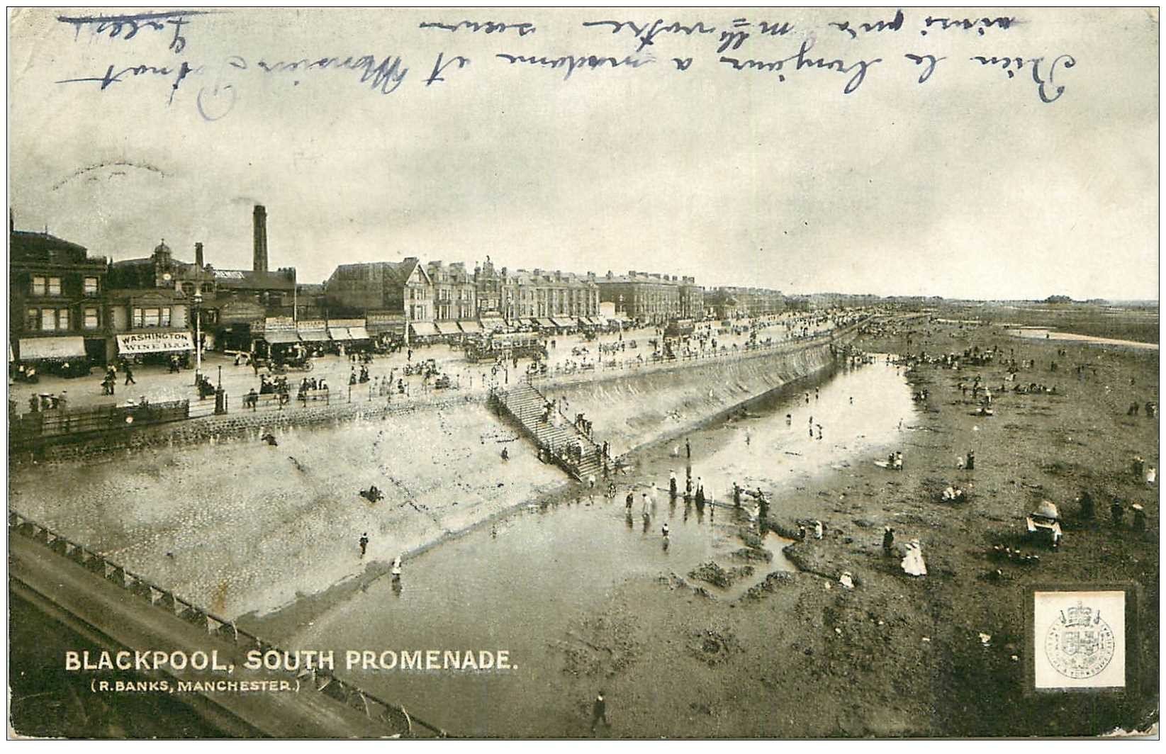 carte postale ancienne ENGLAND. Blackpool South Promenade 1903 timbre taxe