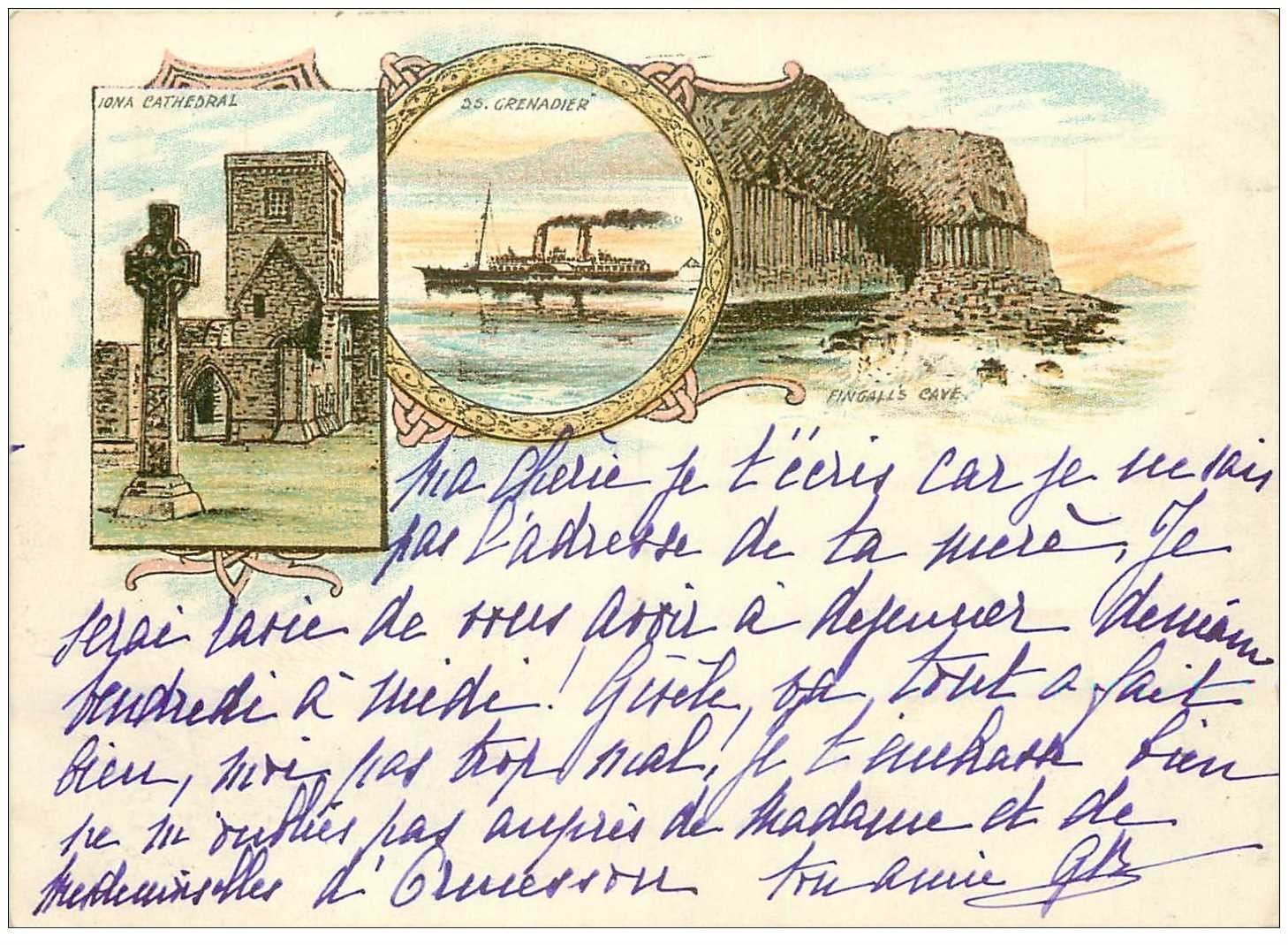 carte postale ancienne ENGLAND. Ecosse Iona Cathedral Fingall's Cave 1902 12 x 8.8 cm