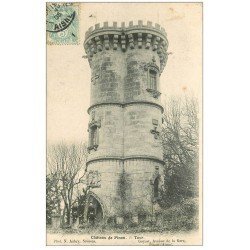 carte postale ancienne 02 PINON. Château et Tour 1905. Gamins assis