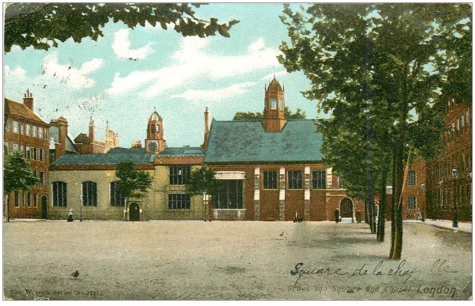 carte postale ancienne LONDON LONDRES. Grays inn Square and Chapel 1904