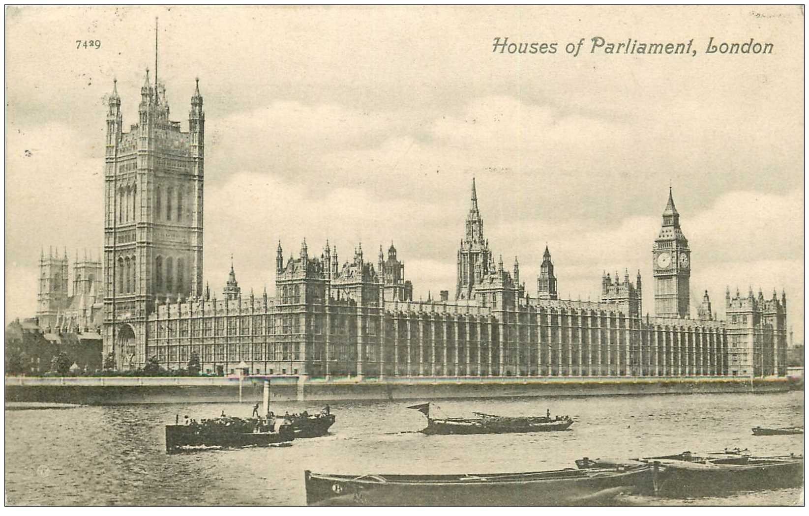 carte postale ancienne LONDON LONDRES. Houses of Parliament 1908