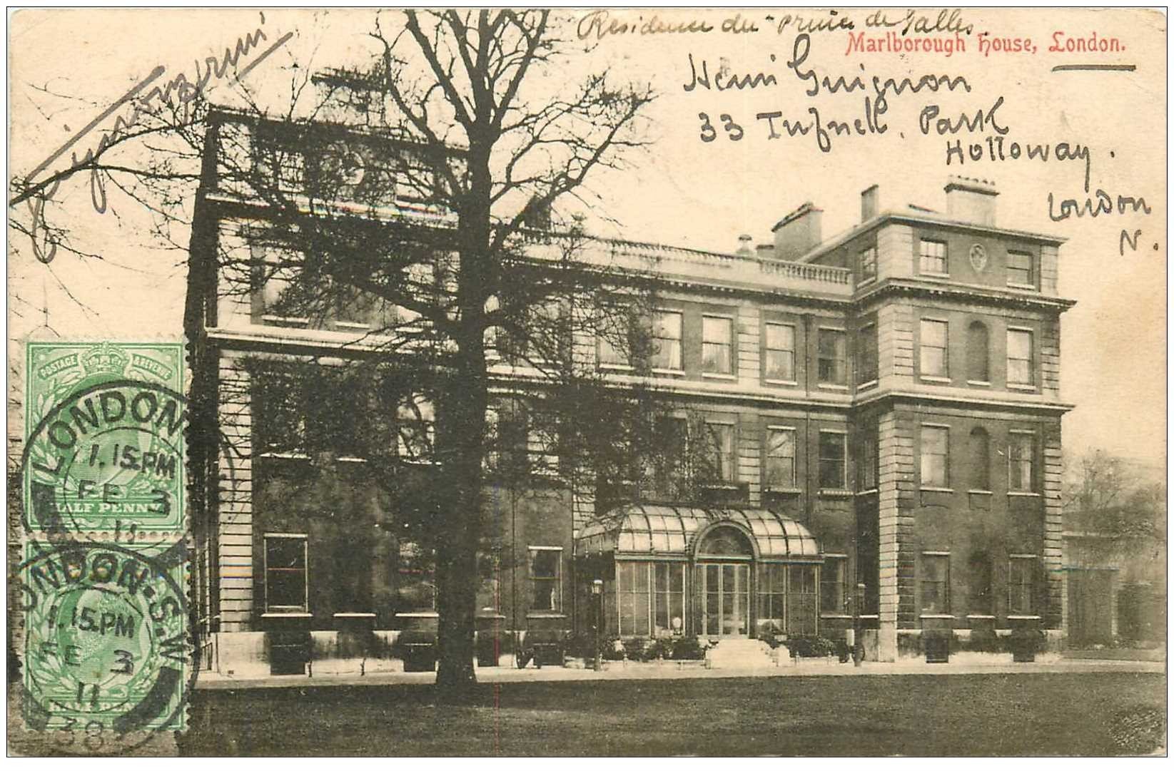 carte postale ancienne LONDON LONDRES. Marlborough House 1911. Carte expédiée au Tonkin