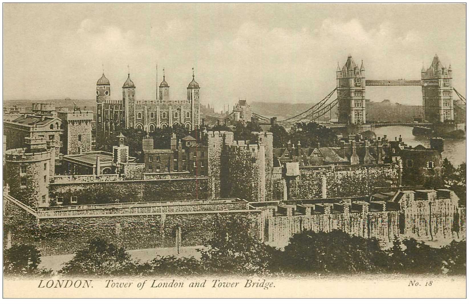 carte postale ancienne LONDON LONDRES. Tower of London and Tower Bridge