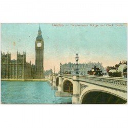 carte postale ancienne LONDON LONDRES. Westminster Bridge and Clock Tower 1905