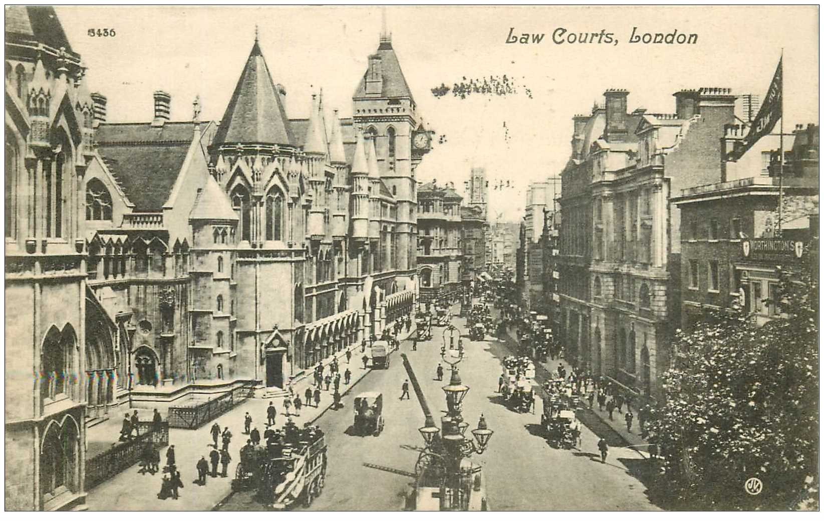carte postale ancienne LONDON. Law Courts. Timbre Taxe 1908