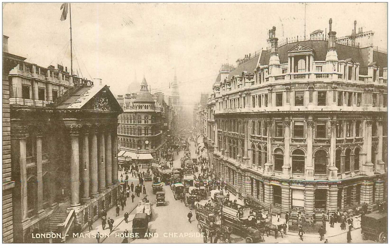 carte postale ancienne LONDON. Mansion House and Cheapside 1911