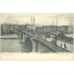 carte postale ancienne LONDON. The Bridge attelages et bus à impériale