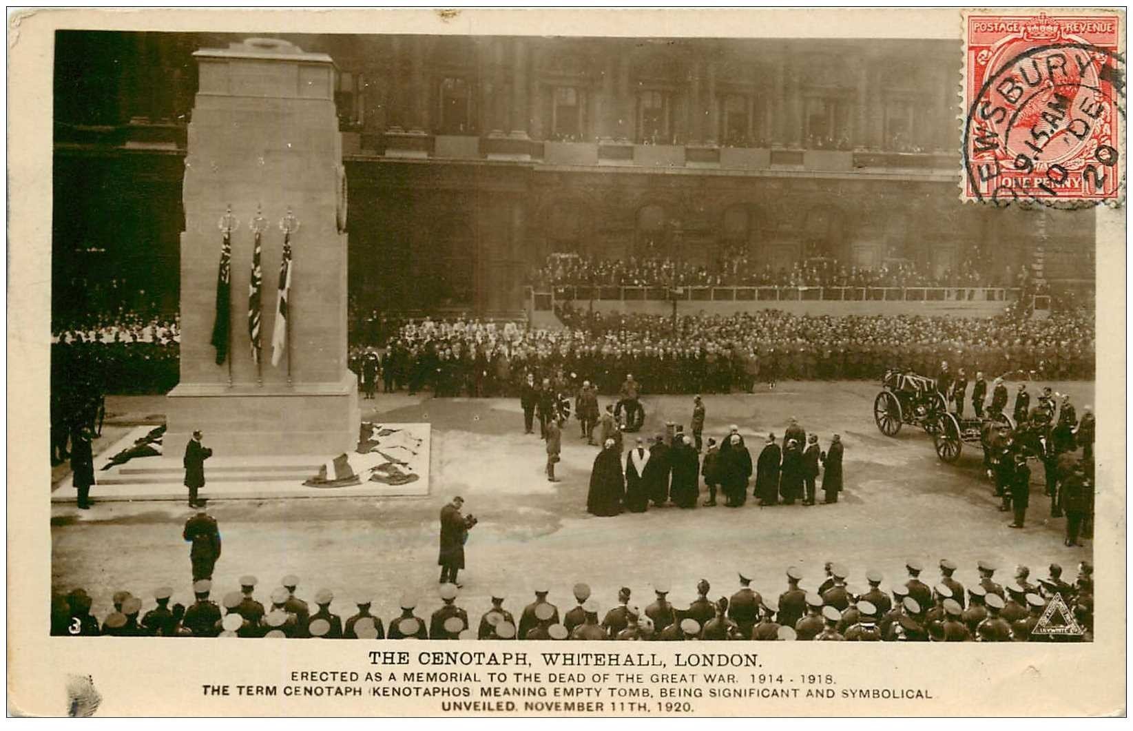 carte postale ancienne LONDON. The Cenotaph Whitehall 1920. Carte photo