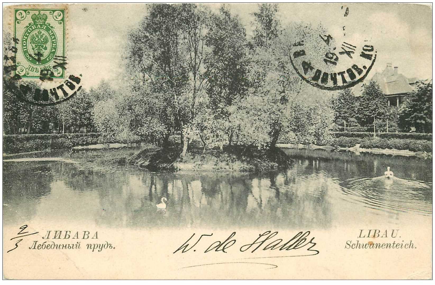 carte postale ancienne RUSSIE. Libau Schwanenteich vers 1904