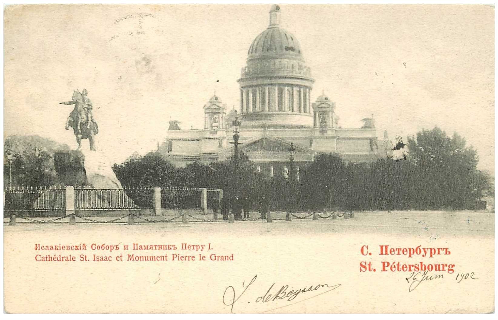 carte postale ancienne RUSSIE. Saint Pétersbourg. Cathédrale Saint Isaac et Monument Pierre le Grand 1902