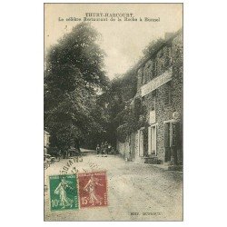 carte postale ancienne 14 THURY-HARCOURT. Le Restaurant de la Roche à Bunel et Pompe à Essence Moto Naphta 1927