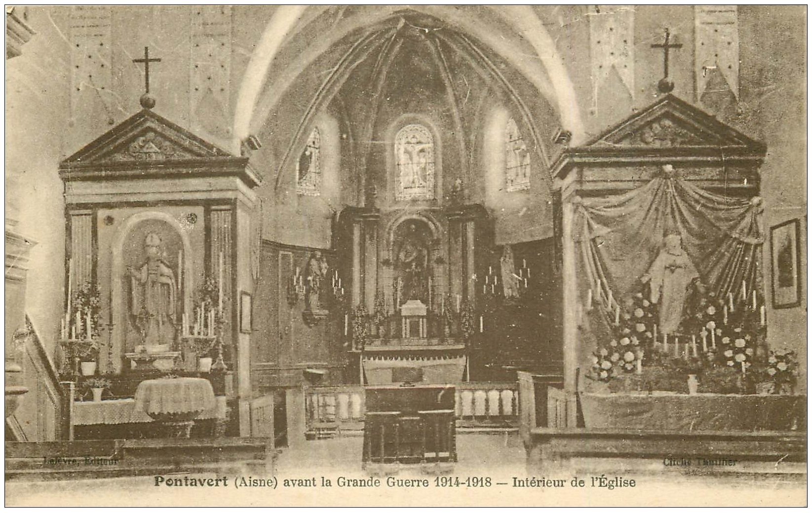 carte postale ancienne 02 PONTAVERT. Intérieur de l'Eglise 1925