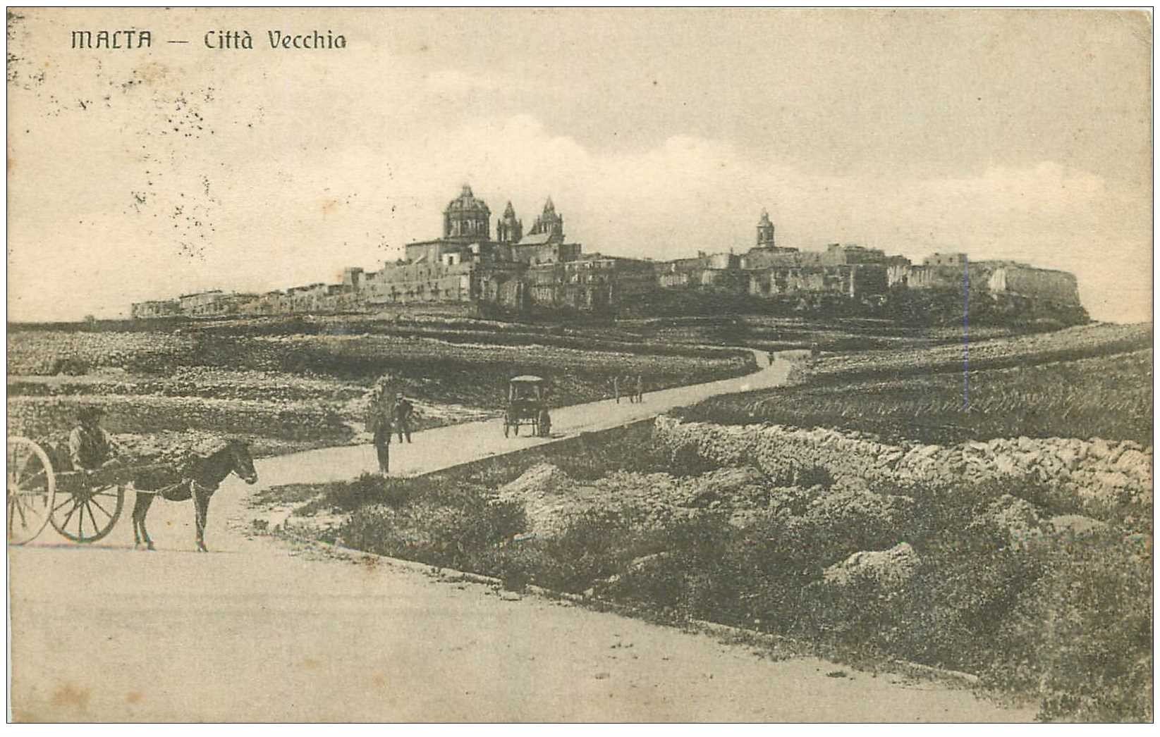 MALTE MALTA. Città Vecchia 1915 attelage âne