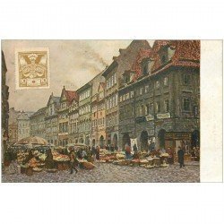 carte postale ancienne TCHEQUIE. Praha Prague. Le Marché 1922
